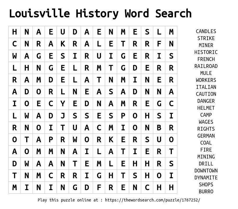 Louisville History Word Search