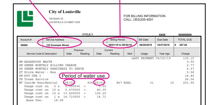 example of a City of Louisville utility bill