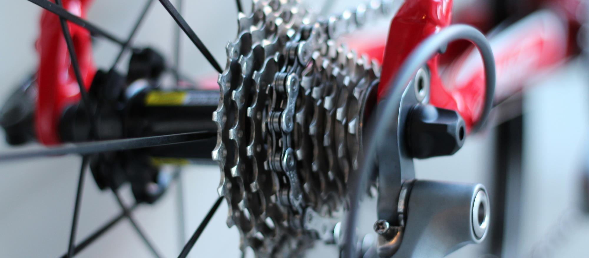 Close-up image of bike gears.